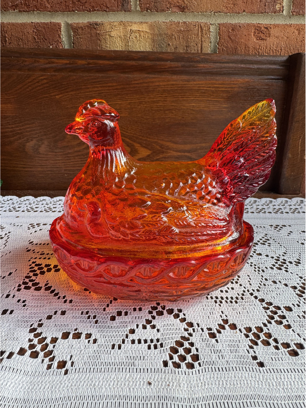 Vintage Amber Glass Hen on Nest Covered Dish - UVA Reactant